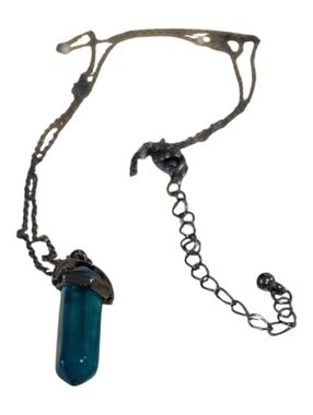 Blue Teal Hexagon Crystal Pendant Necklace